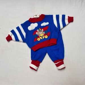 Vintage toys r us Blue and Red Baby Sweater and Pants Set